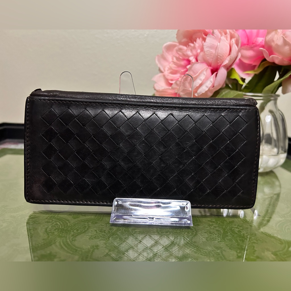 Bottega Veneta Black Woven Leather Wallet